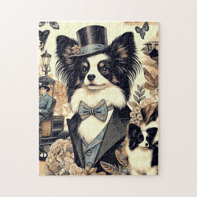 Vintage Papillon Hund Illustration Pussel (Vertikal)