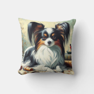 Vintage Papillon Hund Painting Kudde