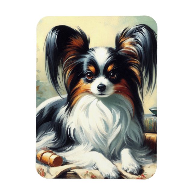 Vintage Papillon Hund Painting Magnet (Vertikal)