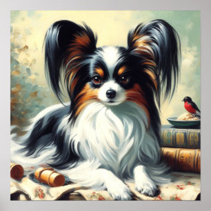 Vintage Papillon Hund Painting Poster