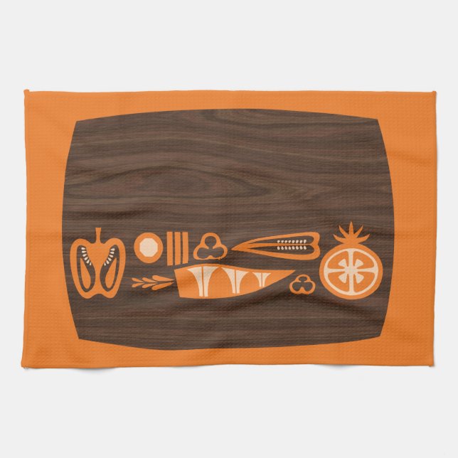 Vintage, papp och orange, teduk kökshandduk (Horisontell)