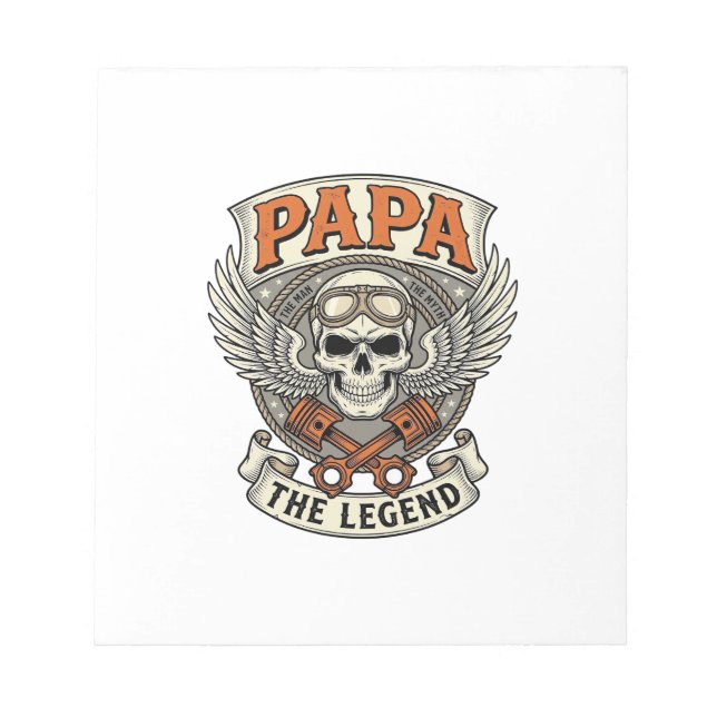 Vintage Pappa Biker Skalle Legend Anteckningsblock (Framsida)