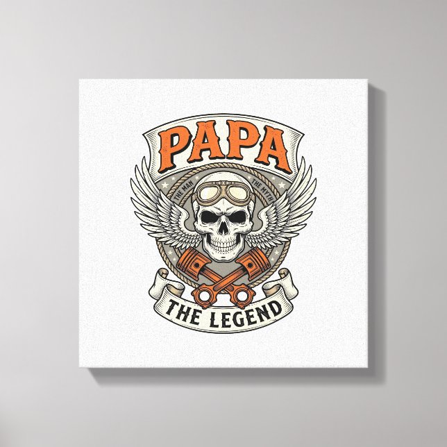 Vintage Pappa Biker Skalle Legend Canvastryck (Framsida)