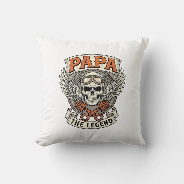 Vintage Pappa Biker Skalle Legend Kudde (Framsida)