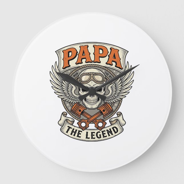 Vintage Pappa Biker Skalle Legend Stor Klocka (Framsida)