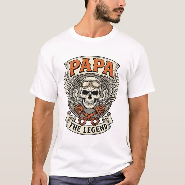 Vintage Pappa Biker Skalle Legend T Shirt (Framsida)