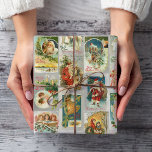 Vintage Pappa jul, Änglar & Winter Collage Presentpapper<br><div class="desc">Festive jul-kollage med Viktorianska kort från en serie som publicerades 1908 och som innehöll jultomtar,  änglar,  lycklig-barn,  gräs-skogar,  quaint-bykyrkor och rustiska vinterscener i silver. Lämplig för att frigöra sidor eller utforma.</div>