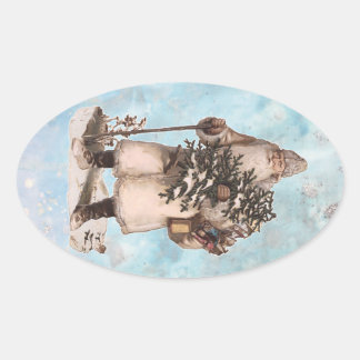 Vintage Pappa jul Santa Silver Snö, som sjunker un Ovalt Klistermärke