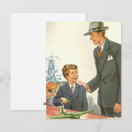 Vintage Pappa med Kid och Flygplan Fars dag Julkort