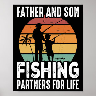 Vintage Pappa och son-fiskepartner för livstidsarb Poster
