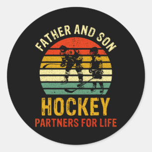 Vintage Pappa Och Son Hockeypartners För Livet Pap Runt Klistermärke