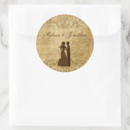 Vintage papper Bride Groom Bröllop Gång vid en vis Runt Klistermärke