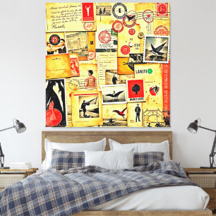 Vintage Papper Collage Art Canvastryck