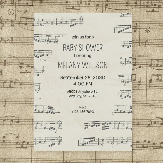 Vintage papper musik noter babydusch inbjudningar (Skapare uppladdad)