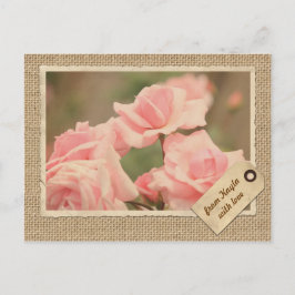 Vintage Papper Ram Travel Märkre Rosa ros Burlap Vykort