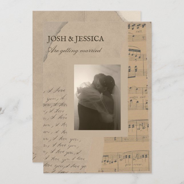 Vintage pappers estetisk foto bröllop inbjudningar (Fram/baksida)