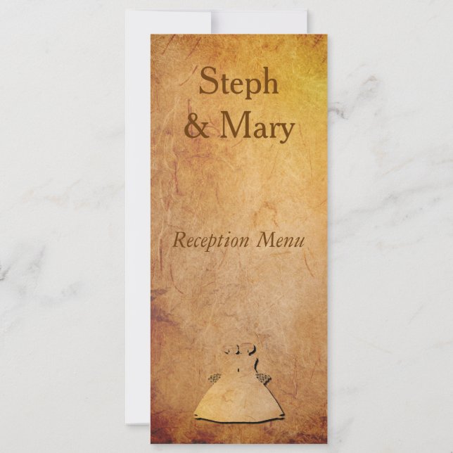 Vintage pappers lesbisk bröllopsmottagning menykor inbjudningar (Baksida)
