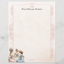 Vintage pappersbrevpapper med monogram för tebjuda