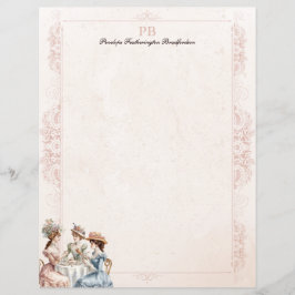 Vintage pappersbrevpapper med monogram för tebjuda