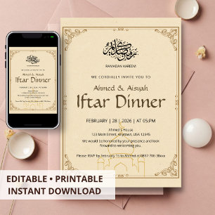 Vintage Pappersmoské Linje Konst Ramadan Iftar Mid Inbjudningar