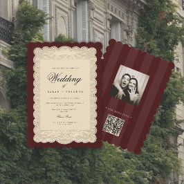 Vintage Pappersspets Burgundy Bröllop Inbjudningar