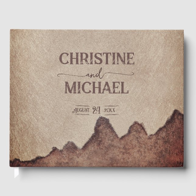 Vintage, pappra brunbruna berg bröllop gästböcker (Framsida)