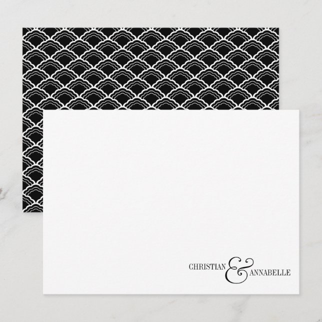 Vintage par Black Scallop Bröllop Stationery Anteckningskort (Fram/baksida)