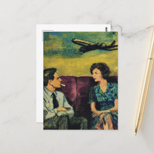 Vintage par vid soffan Flygplan i Himmel Vykort