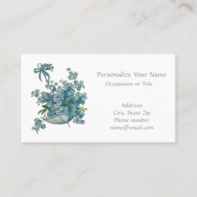Vintage Parasol Blommigt Blue Bouquet Visitkort (Framsida)