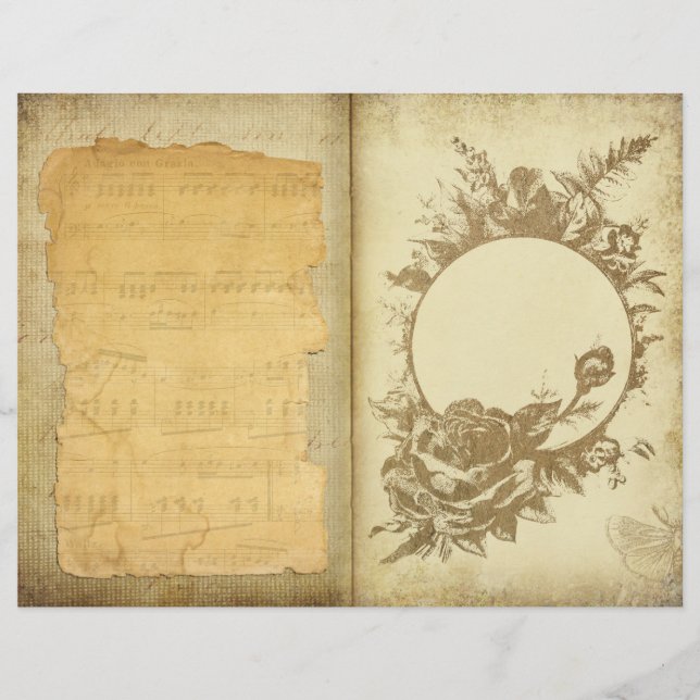 Vintage Parchment Blommigt Ephemera Scrapbook Papp (Framsida)