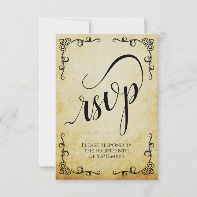 Vintage Parchment Elegant Calligraphy Bröllop OSA Kort (Framsida)