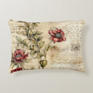 Vintage Parchment Kärlek Brev med blommor (1) Prydnadskudde