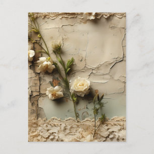Vintage Parchment Kärlek Brev med blommor (3) Vykort
