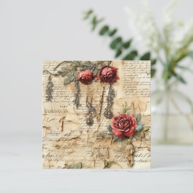 Vintage Parchment Kärlek Brev med blommor (4) (Stående Fram)