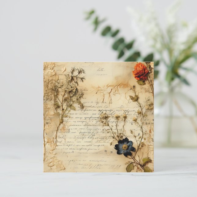 Vintage Parchment Kärlek Brev med blommor (5) (Stående Fram)