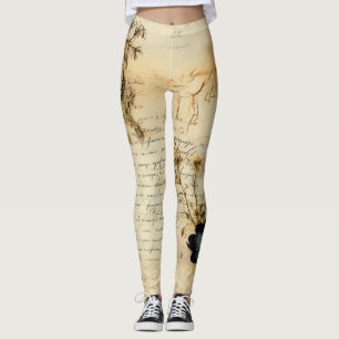 Vintage Parchment Kärlek Brev med blommor (5) Leggings