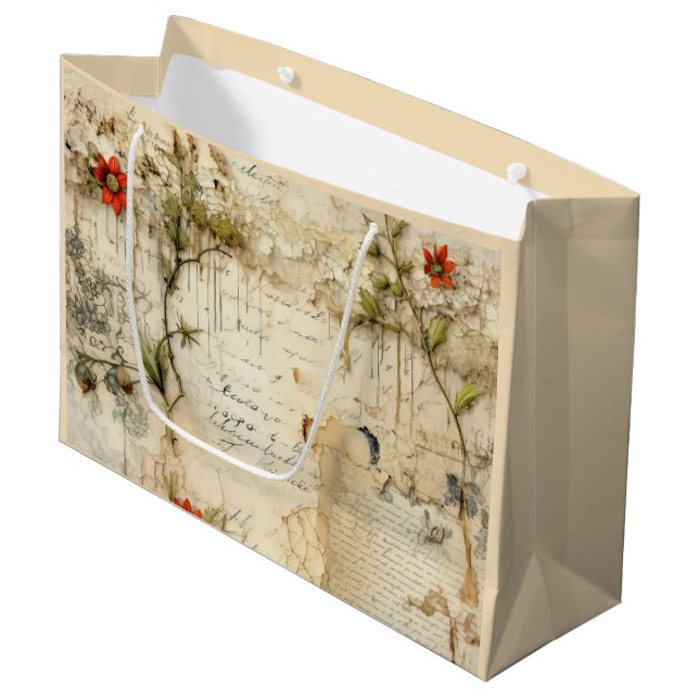 Vintage Parchment Kärlek Brev med blommor (6) (Framsidan Vinklad)