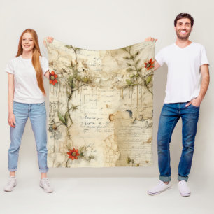 Vintage Parchment Kärlek Brev med blommor (6) Fleecefilt