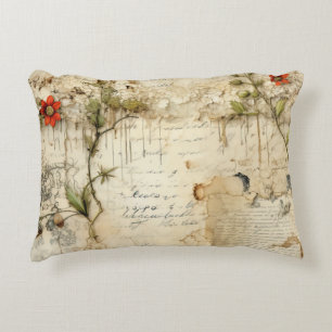 Vintage Parchment Kärlek Brev med blommor (6) Prydnadskudde