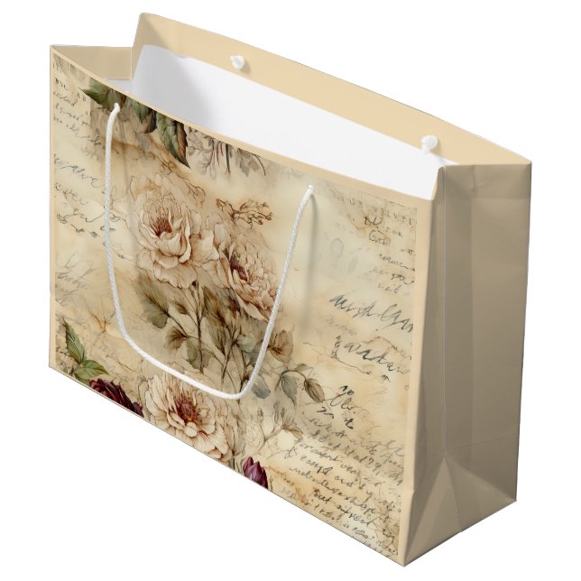 Vintage Parchment Kärlek Brev med blommor (7) (Framsidan Vinklad)