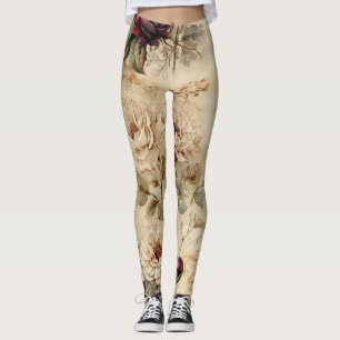 Vintage Parchment Kärlek Brev med blommor (7) Leggings