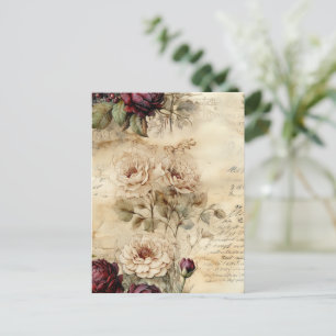 Vintage Parchment Kärlek Brev med blommor (7) Vykort