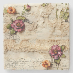 Vintage Parchment Kärlek Brev med blommor (8) Stenunderlägg
