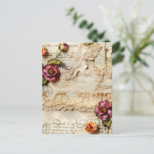Vintage Parchment Kärlek Brev med blommor (8) Vykort