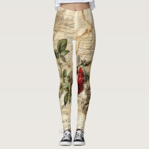 Vintage Parchment Kärlek Brev med blommor (9) Leggings