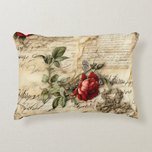 Vintage Parchment Kärlek Brev med blommor (9) Prydnadskudde