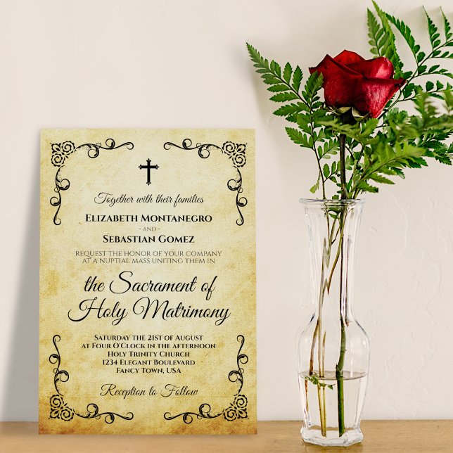 Vintage Parchment katolsk nuptial Mass Bröllop Inbjudningar (Skapare uppladdad)