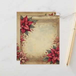 Vintage Parchment Poinsettia Ram Skrapbok Papper