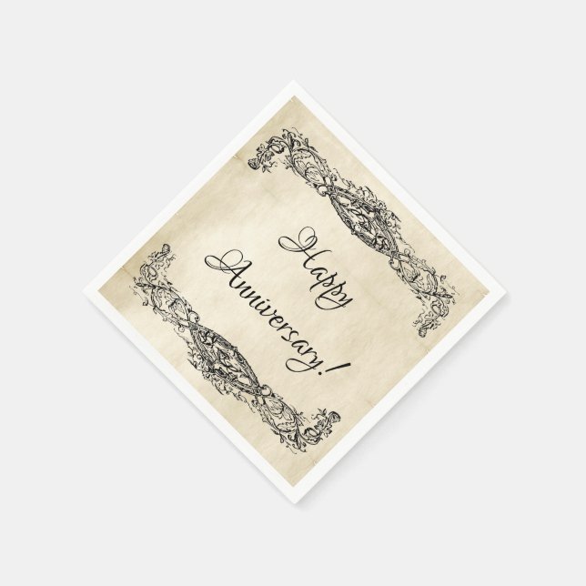 Vintage Parchment Scrollwork Lycklig-årsdag Pappersservett (Hörn)
