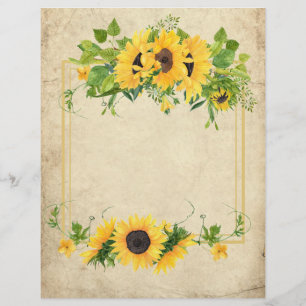 Vintage Parchment Solros Ram Scrapbook Papper